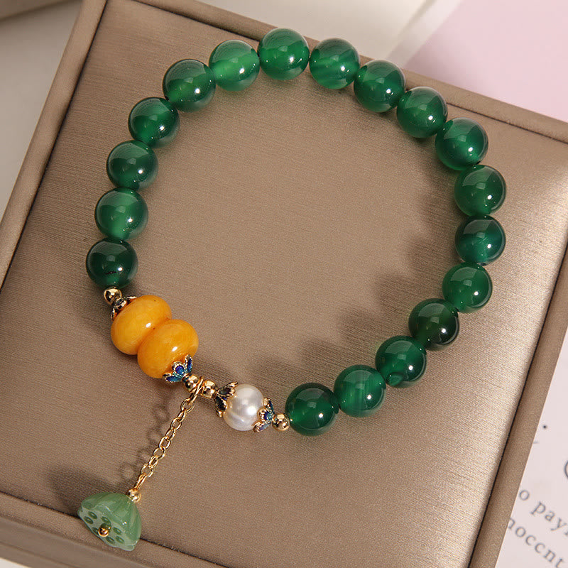 Bracelet de soutien en perles d'ambre et agate verte de 8 mm