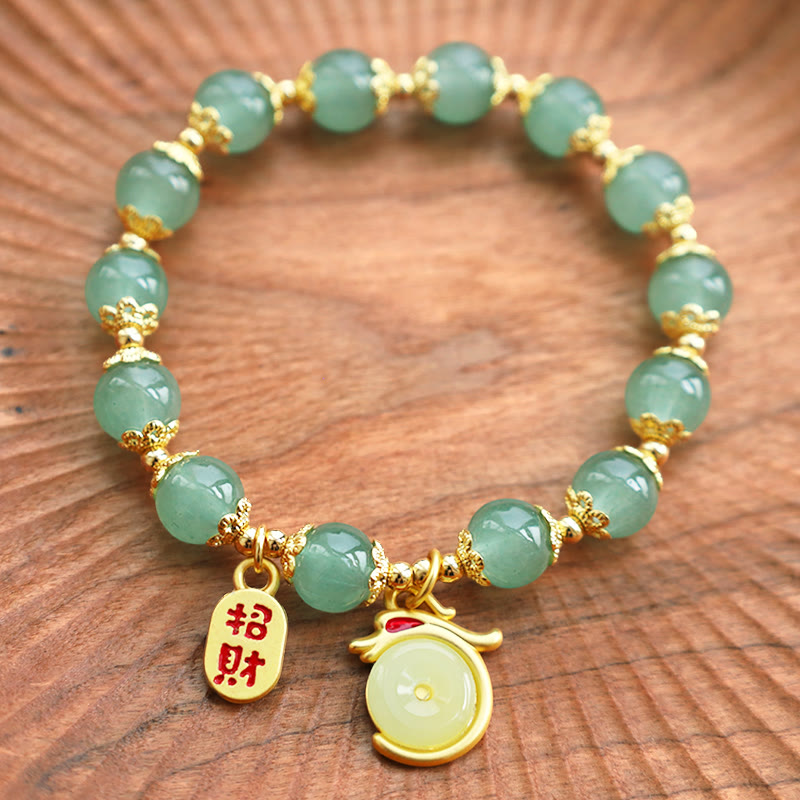 Bracelet Dragon Porte-Bonheur en Aventurine Verte 8 mm