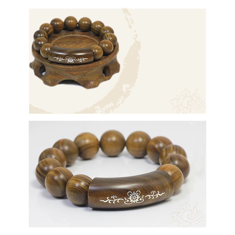 Bracelet de paix Om Mani Padme Hum en bois de santal vert 8 mm