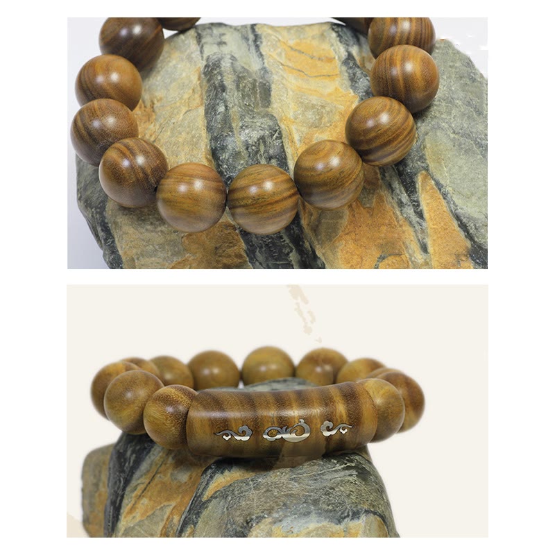 Bracelet de paix Om Mani Padme Hum en bois de santal vert 8 mm