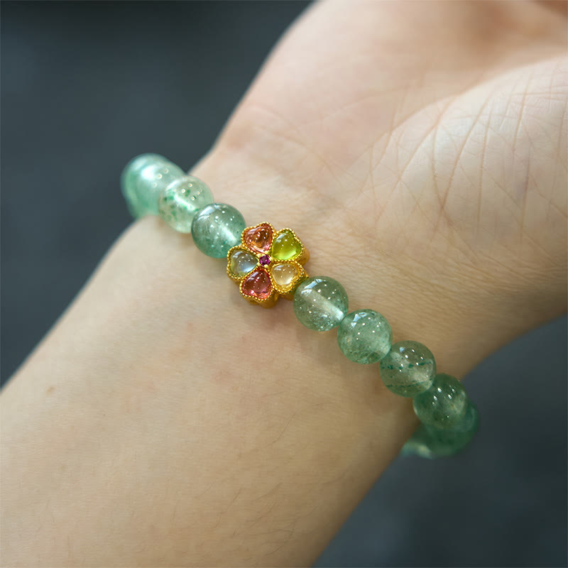 Bracelet Fu en quartz fraise vert de 8 mm pour apaiser