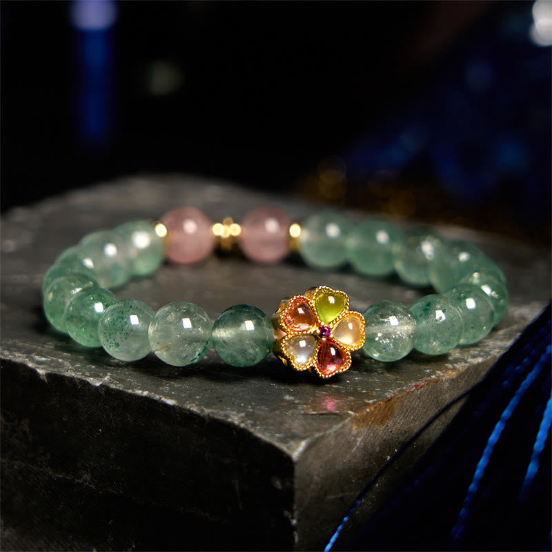 Bracelet Fu en quartz fraise vert de 8 mm pour apaiser