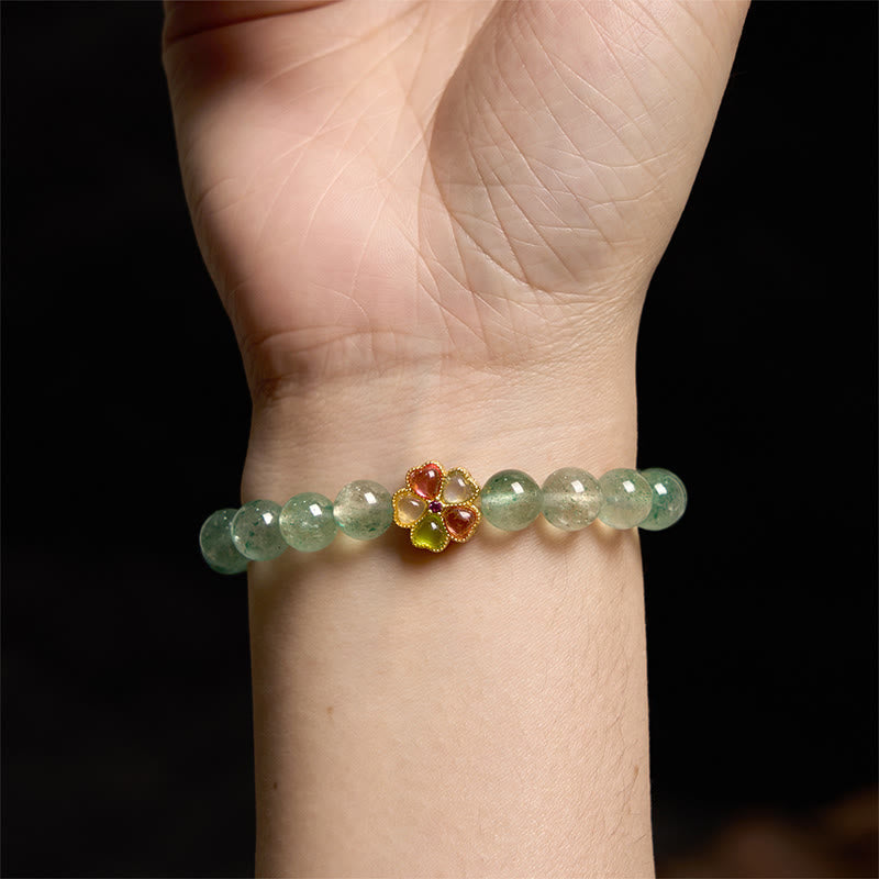 Bracelet Fu en quartz fraise vert 8 mm pour un calme apaisant