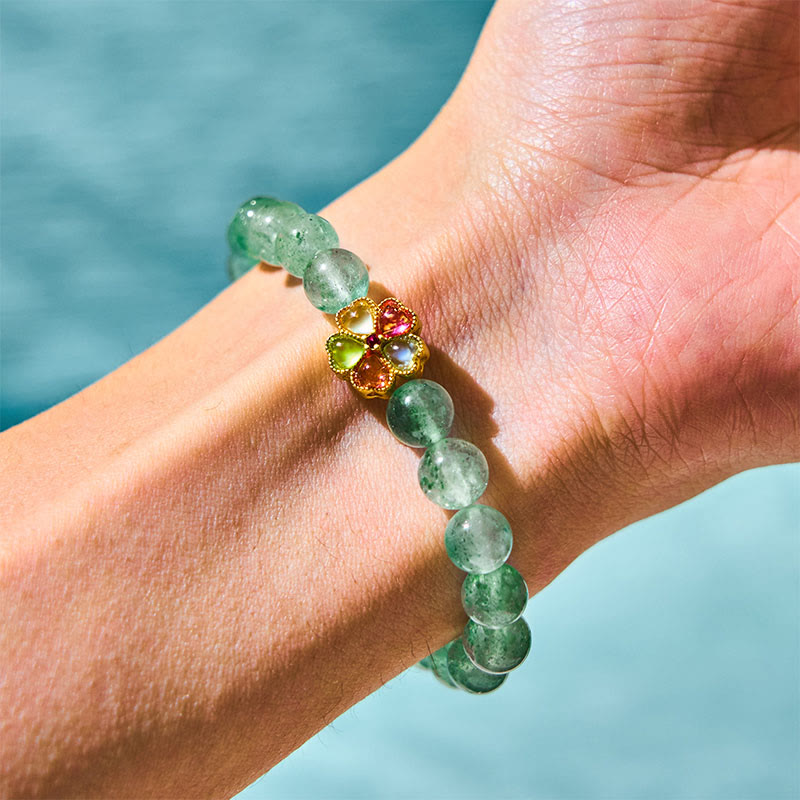 Bracelet spirituel Fu en quartz vert fraise de 8 mm