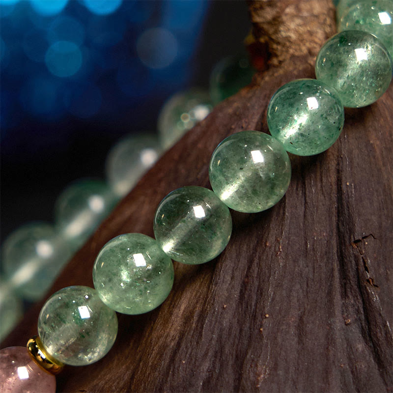 Bracelet spirituel Fu en quartz vert fraise de 8 mm