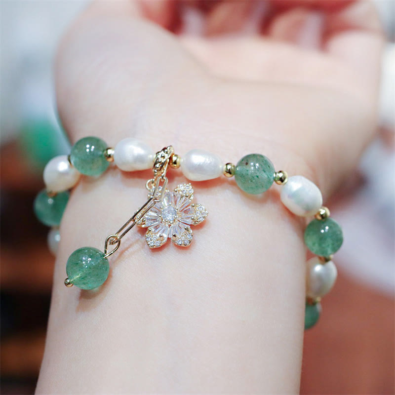 Bracelet d'amour en quartz fraise vert 8 mm pour le calme et la guérison