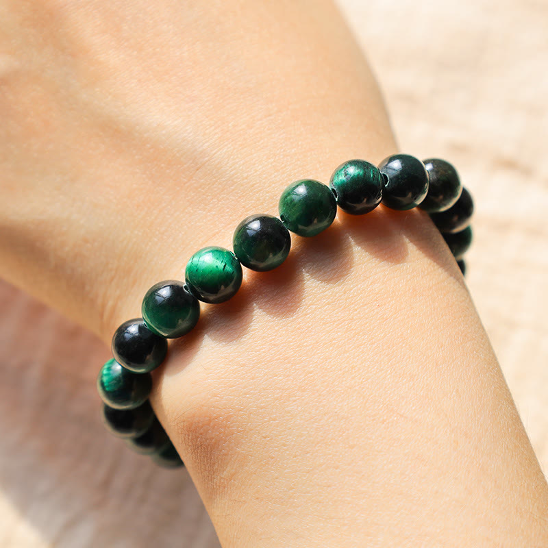 Bracelet de guérison et de croissance en œil de tigre vert de 8 mm