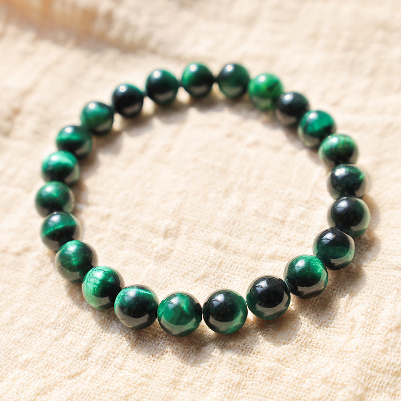 Bracelet de guérison et de croissance en œil de tigre vert de 8 mm