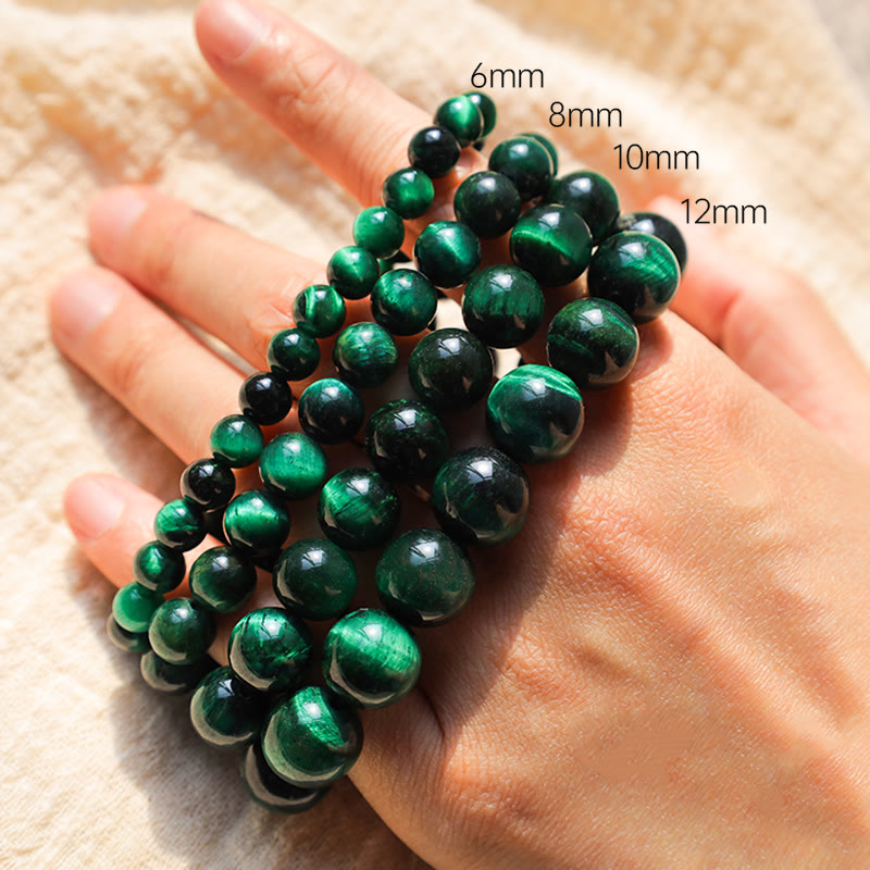 Bracelet de guérison et de croissance en œil de tigre vert de 8 mm