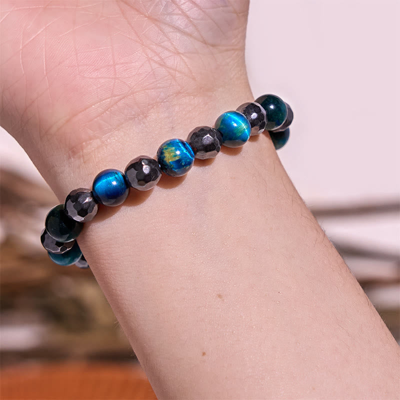 Ensemble de bracelets en hématite œil de tigre bleu 8 mm - Design Protection