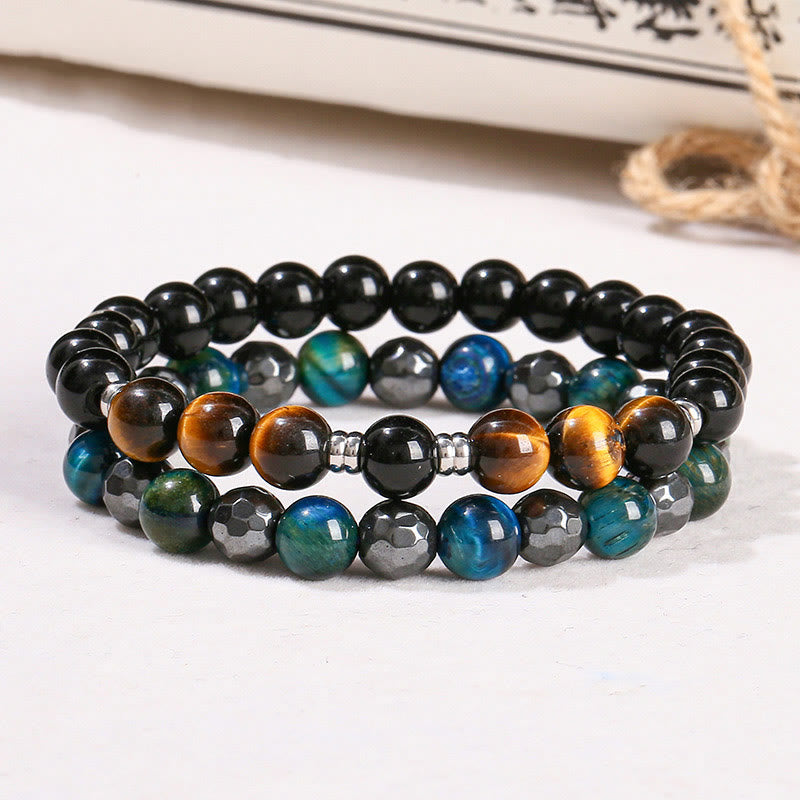 Ensemble de bracelets en hématite œil de tigre bleu 8 mm - Design Protection