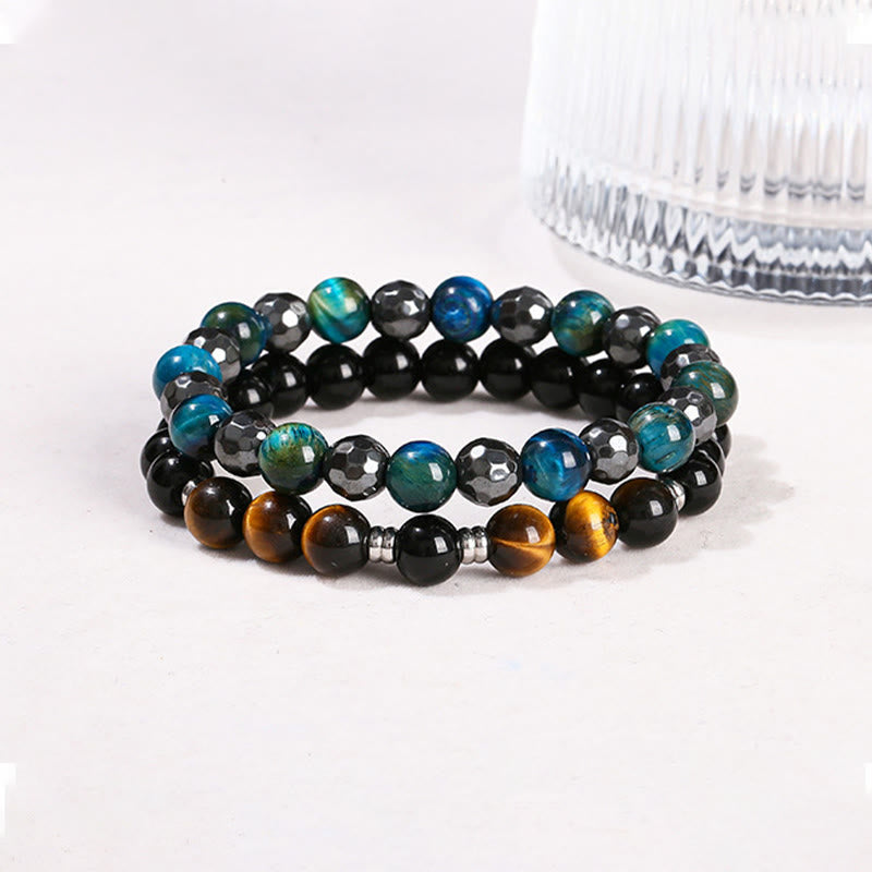 Ensemble de bracelets en hématite œil de tigre bleu 8 mm - Design Protection