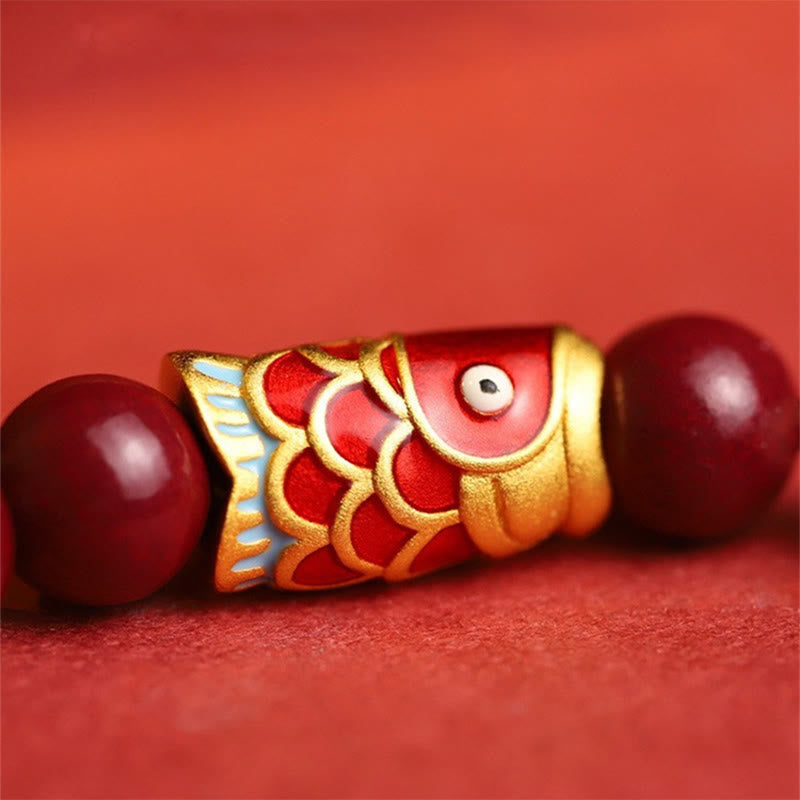 Bracelet de bénédiction en jade Hetian de 8 mm avec poisson koï cinabre