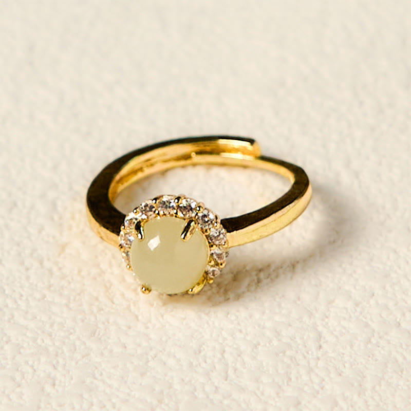 Bague ouverte en cuivre et jade Hetian de 8 mm pour la chance et la prospérité
