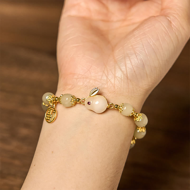 Bracelet d'abondance en jade Hetian de 8 mm avec personnage Fu