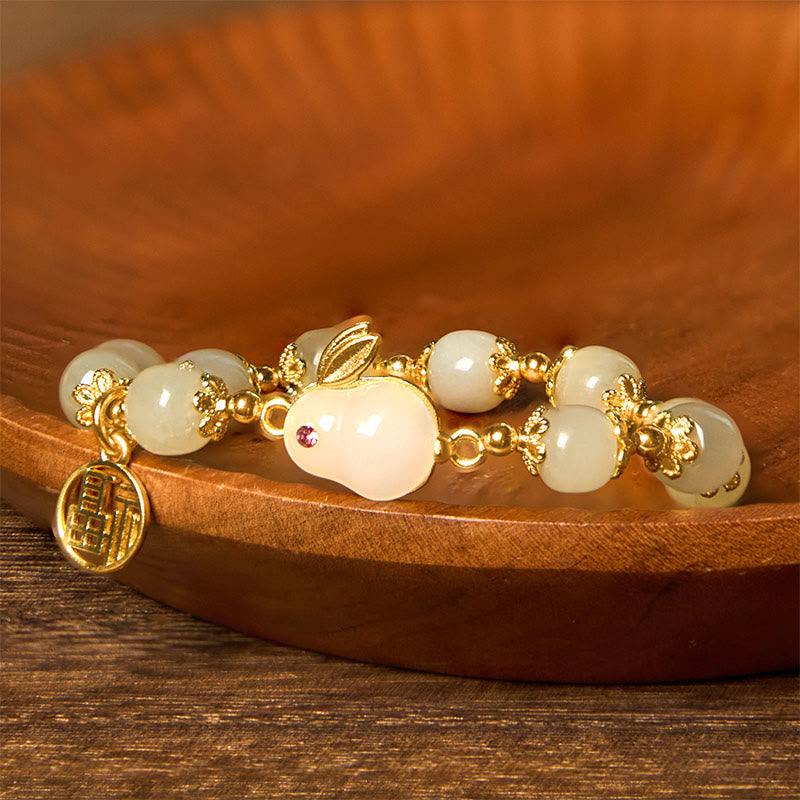 Bracelet d'abondance en jade Hetian de 8 mm avec personnage Fu