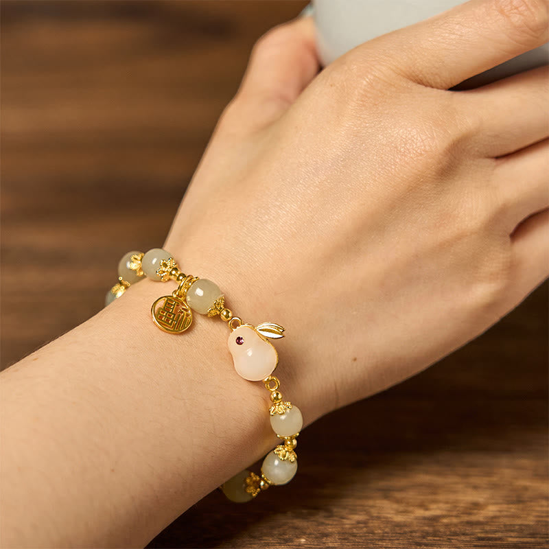 Bracelet d'abondance en jade Hetian de 8 mm avec personnage Fu