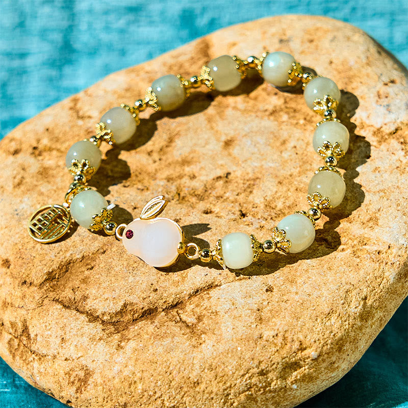 Bracelet d'abondance en jade Hetian de 8 mm avec personnage Fu