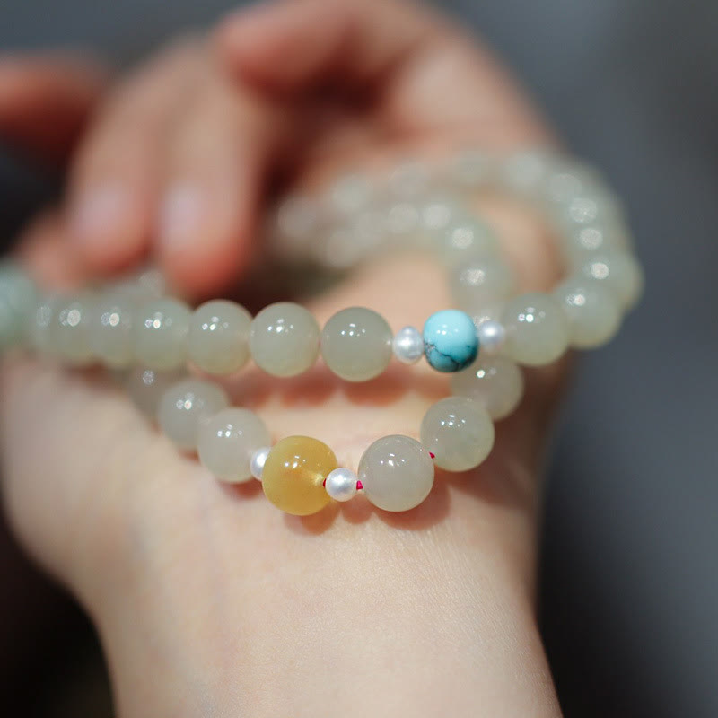 Bracelet double tour en jade Hetian de 8 mm pour l'abondance
