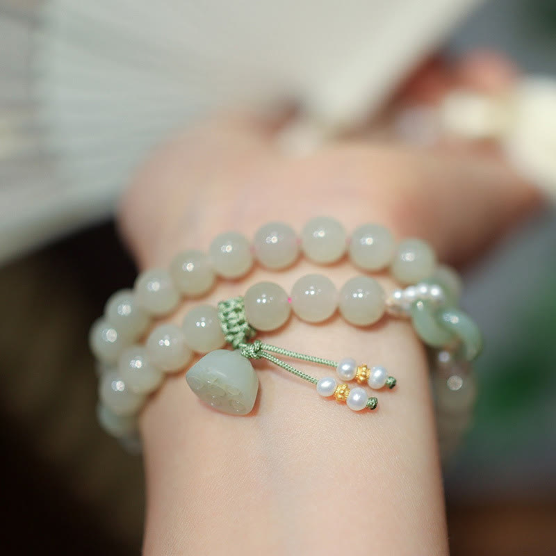 Bracelet double tour en jade Hetian de 8 mm pour l'abondance