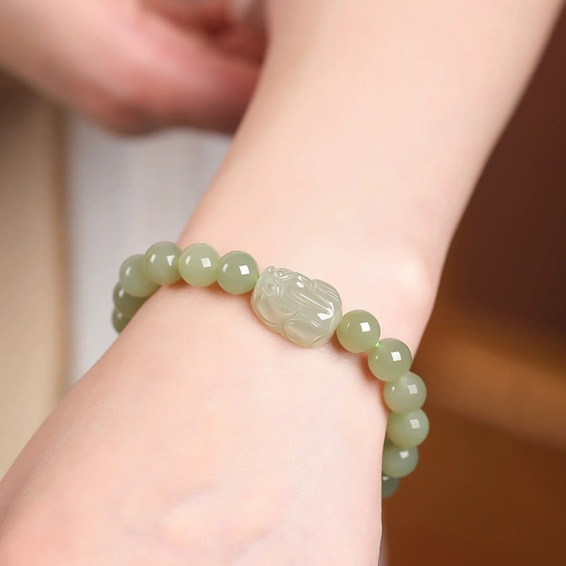Bracelet porte-bonheur PiXiu en jade Hetian de 8 mm pour la prospérité et la protection