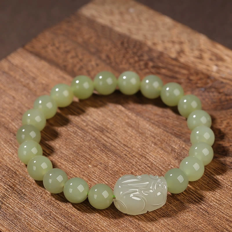 Bracelet porte-bonheur PiXiu en jade Hetian de 8 mm pour la prospérité et la protection