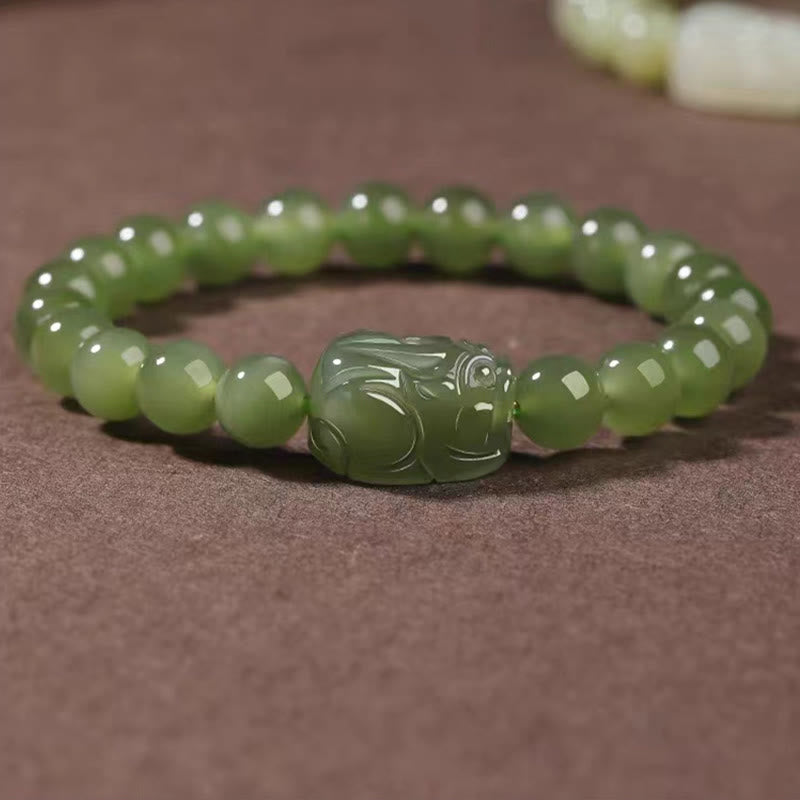 Bracelet porte-bonheur PiXiu en jade Hetian de 8 mm pour la prospérité et la protection
