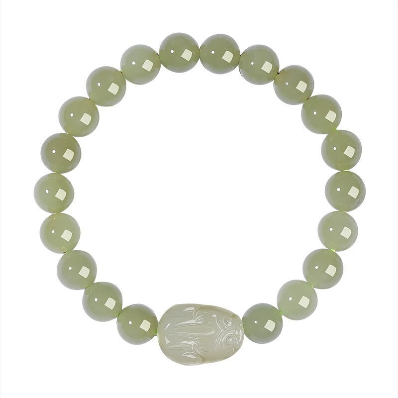 Bracelet porte-bonheur PiXiu en jade Hetian de 8 mm pour la prospérité et la protection