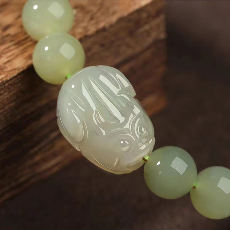 Bracelet porte-bonheur PiXiu en jade Hetian de 8 mm pour la prospérité et la protection