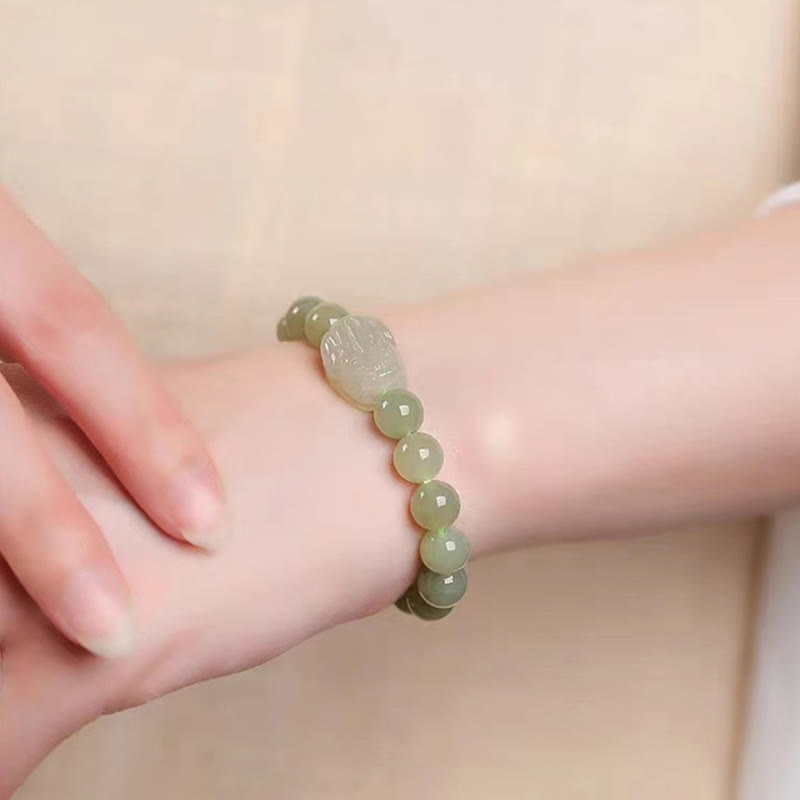 Bracelet porte-bonheur PiXiu en jade Hetian de 8 mm pour la prospérité et la protection