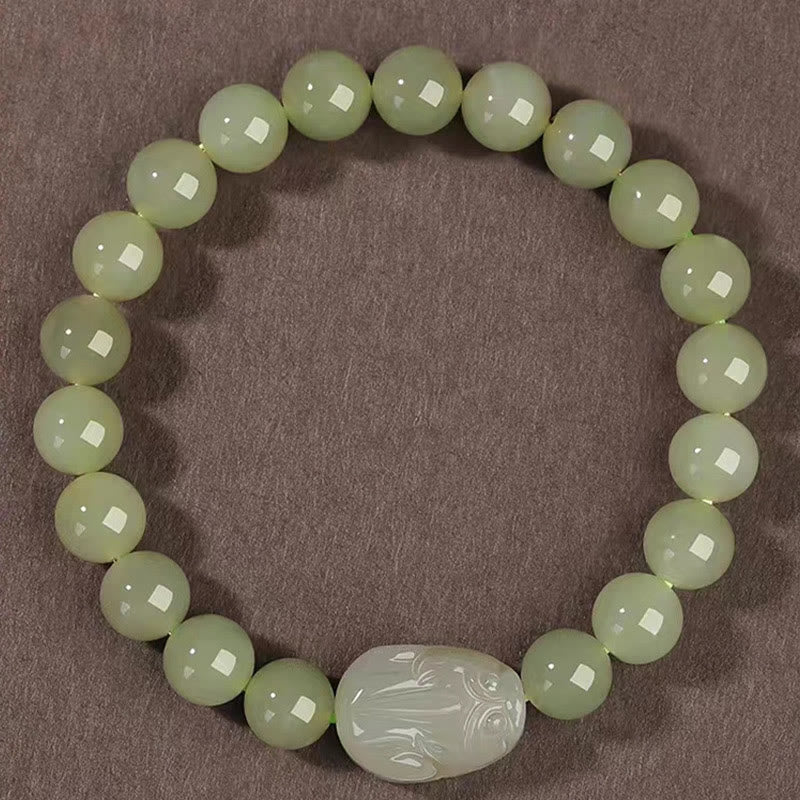 Bracelet porte-bonheur PiXiu en jade Hetian de 8 mm pour la prospérité et la protection