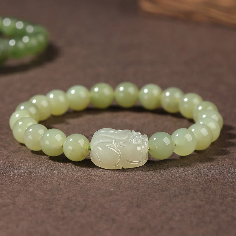 Bracelet porte-bonheur PiXiu en jade Hetian de 8 mm pour la prospérité et la protection