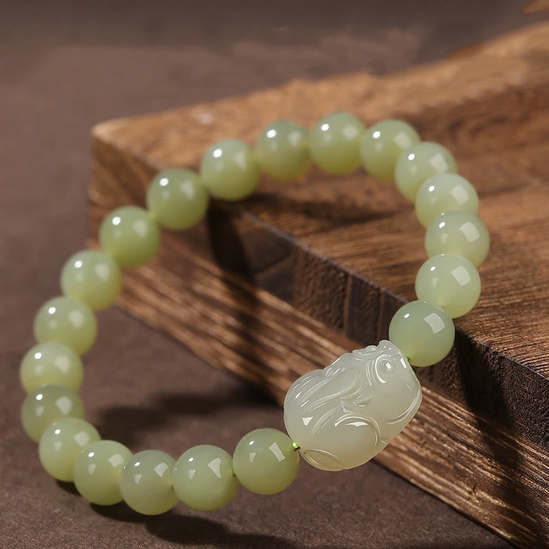 Bracelet porte-bonheur PiXiu en jade Hetian de 8 mm pour la prospérité et la protection
