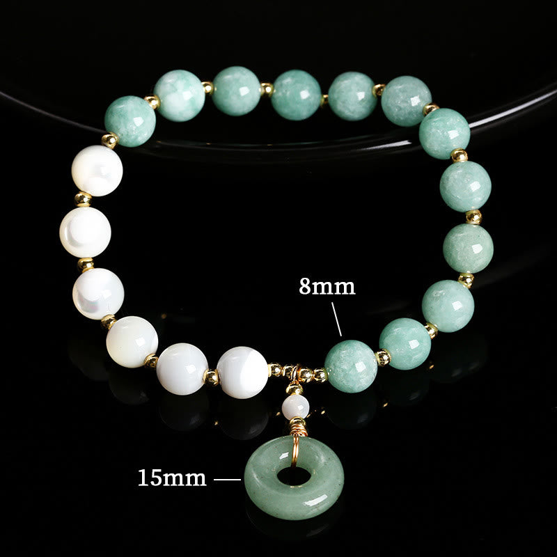 Bracelet d'abondance avec boucle de paix en jade trochus et escargot de 8 mm