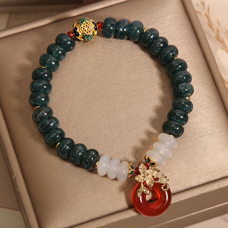 Bracelet porte-bonheur en jade, agate blanche et agate rouge, 8 mm, boucle de paix