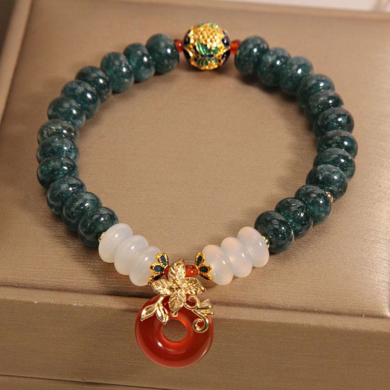 Bracelet porte-bonheur en jade, agate blanche et agate rouge, 8 mm, boucle de paix