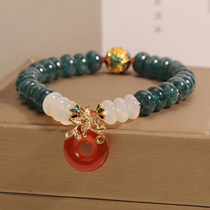 Bracelet porte-bonheur en jade, agate blanche et agate rouge, 8 mm, boucle de paix