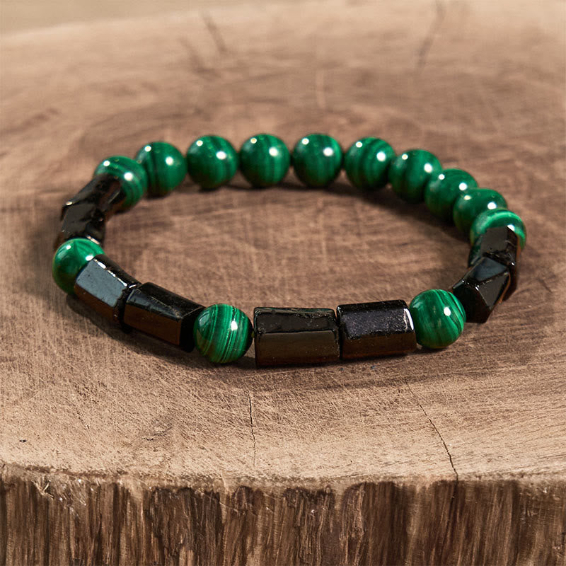 Bracelet de pureté curative en malachite et tourmaline noire de 8 mm
