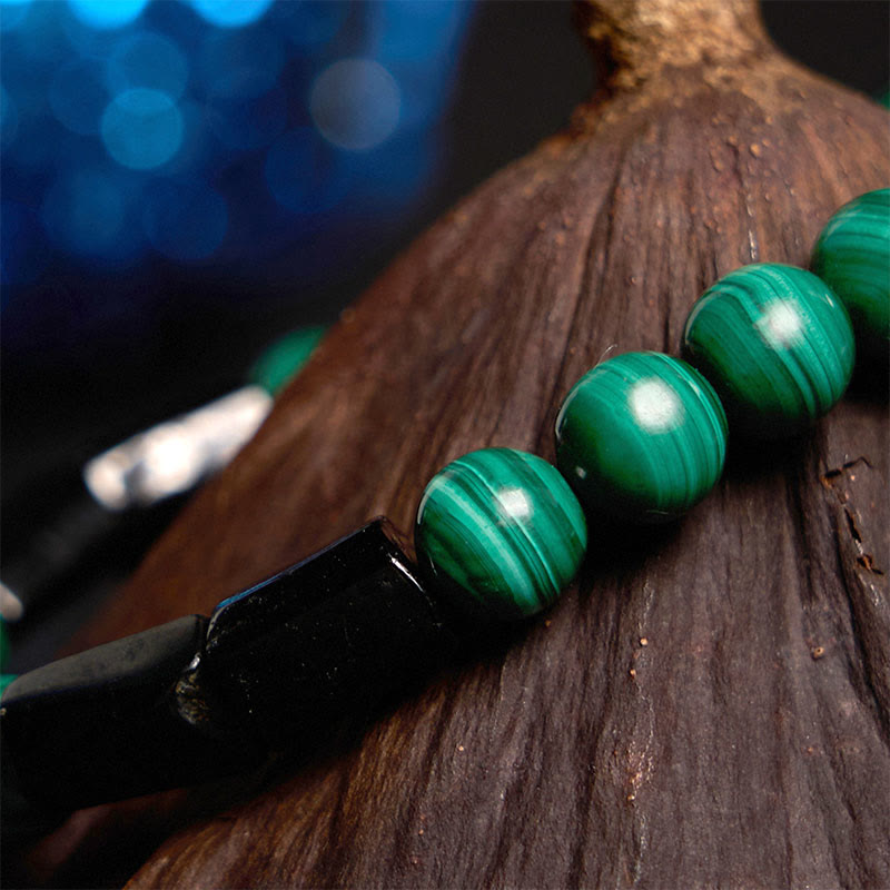 Bracelet de protection en malachite et tourmaline noire de 8 mm