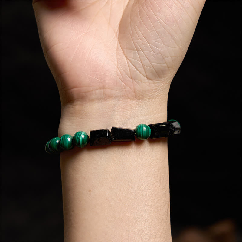 Bracelet de protection en malachite et tourmaline noire de 8 mm