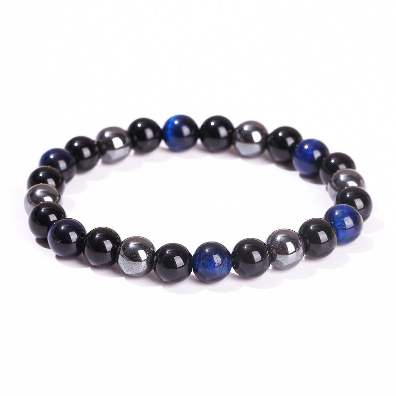 Bracelet de protection en obsidienne hématite œil de tigre jaune pour homme (8 mm)