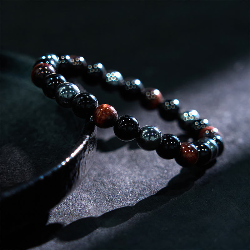 Bracelet de protection en obsidienne hématite œil de tigre jaune pour homme (8 mm)
