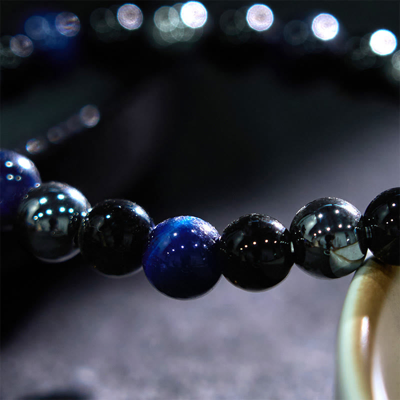Bracelet de protection en obsidienne hématite œil de tigre jaune pour homme (8 mm)