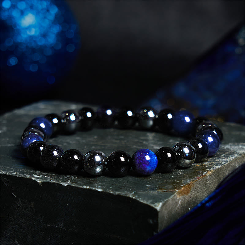 Bracelet de protection en obsidienne hématite œil de tigre jaune pour homme (8 mm)