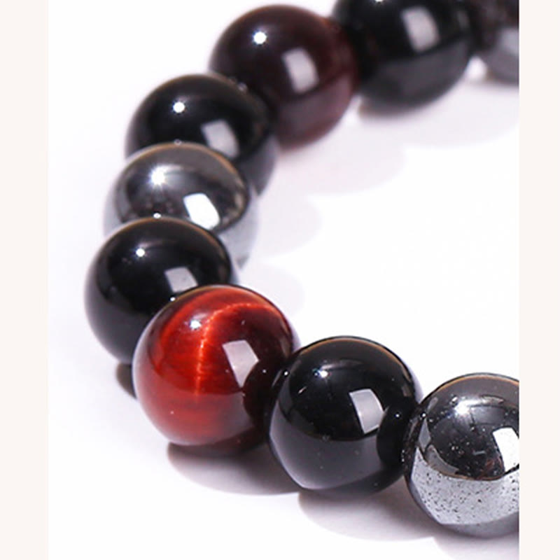 Bracelet de protection en obsidienne hématite œil de tigre jaune pour homme (8 mm)