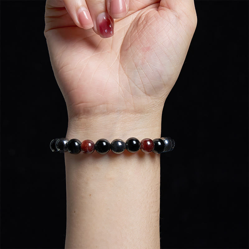 Bracelet de protection en obsidienne hématite œil de tigre jaune pour homme (8 mm)