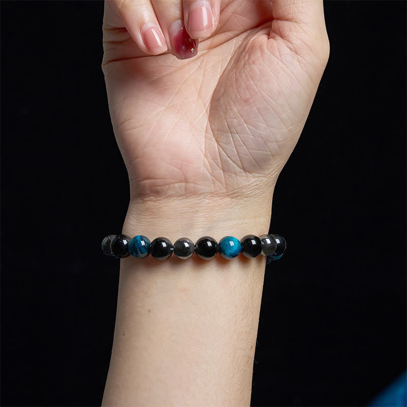 Bracelet de protection en obsidienne hématite œil de tigre jaune pour homme (8 mm)