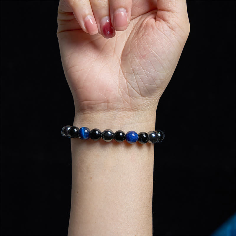 Bracelet de protection en obsidienne hématite œil de tigre jaune pour homme (8 mm)