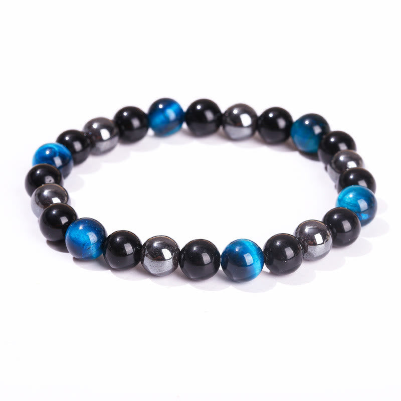Bracelet de protection en obsidienne hématite œil de tigre jaune pour homme (8 mm)