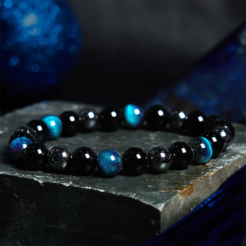 Bracelet de protection en obsidienne hématite œil de tigre jaune pour homme (8 mm)